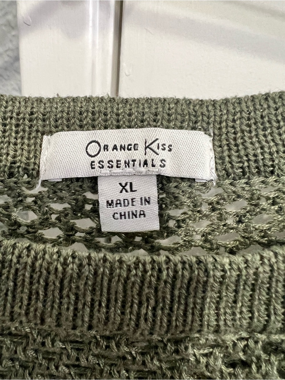 Orange Kiss raw hem olive crop open knit sweater - Picture 3 of 6